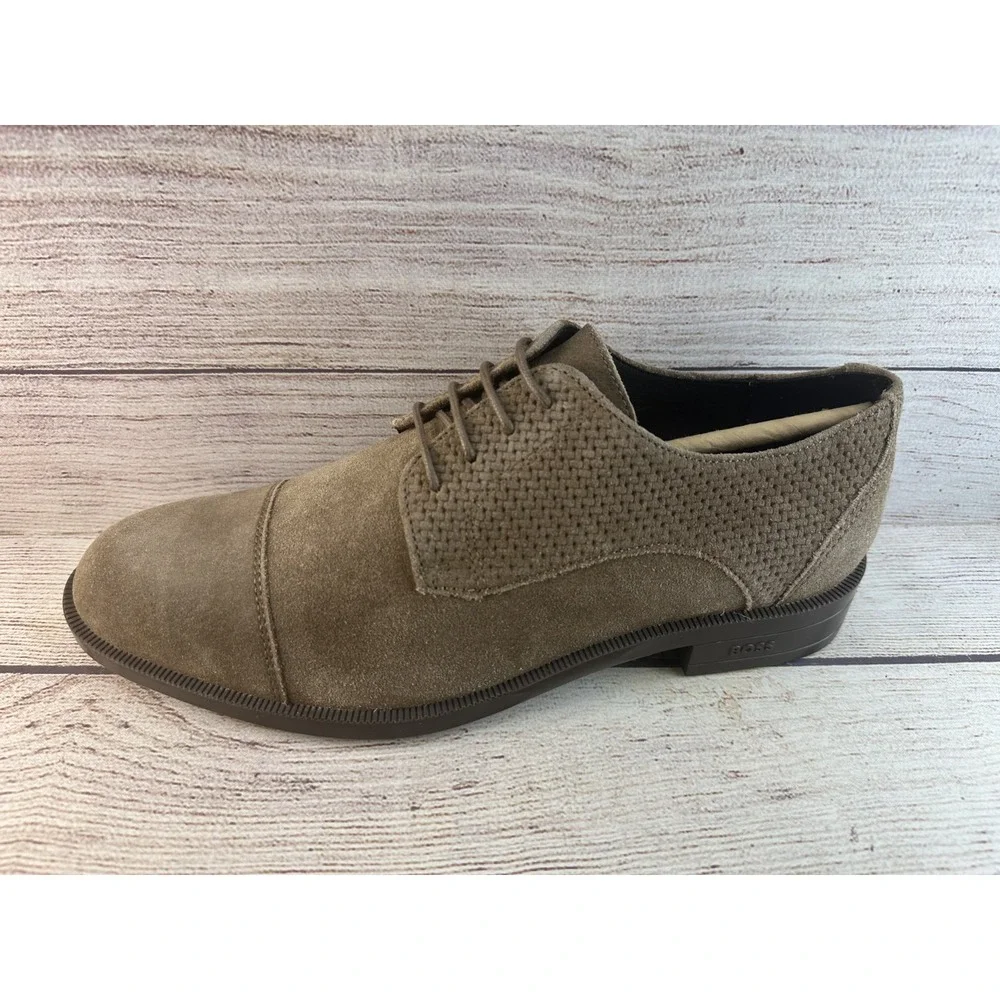 HUGO BOSS Men's Taupe Tayil Suede Leather Derby Oxford Dress Shoes US 7.5